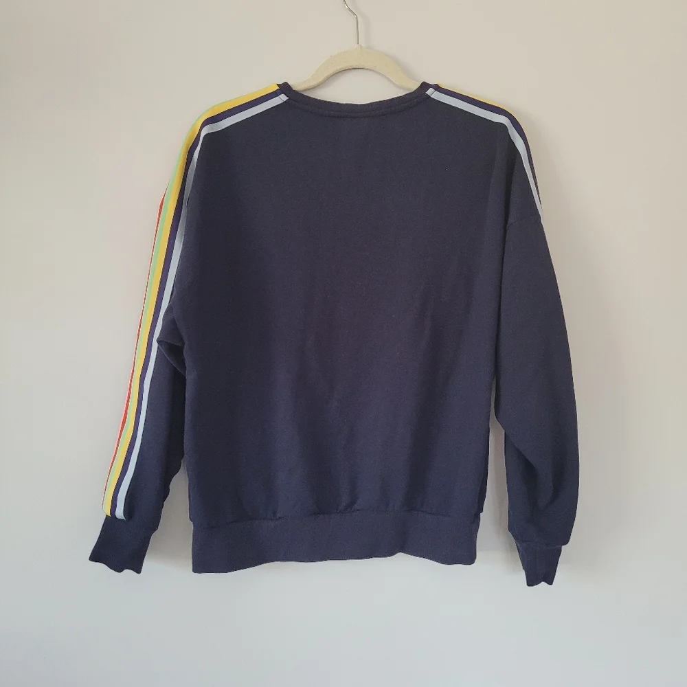H&M L.O.G.G. Rainbow Striped Long Sleeve Crew Neck Dark Blue Sweatshirt - Picture 7 of 9